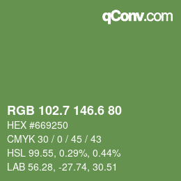 カラーコード: RGB 102.7 146.6 80 | qconv.com