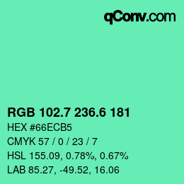 カラーコード: RGB 102.7 236.6 181 | qconv.com