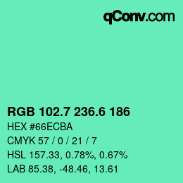 カラーコード: RGB 102.7 236.6 186 | qconv.com