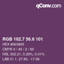 カラーコード: RGB 102.7 56.6 101 | qconv.com