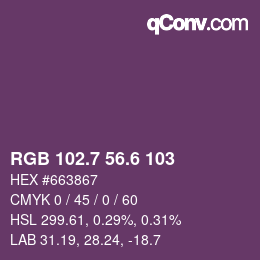 カラーコード: RGB 102.7 56.6 103 | qconv.com