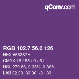 カラーコード: RGB 102.7 56.6 126 | qconv.com