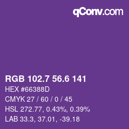 カラーコード: RGB 102.7 56.6 141 | qconv.com