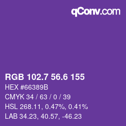 カラーコード: RGB 102.7 56.6 155 | qconv.com