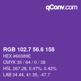 カラーコード: RGB 102.7 56.6 158 | qconv.com