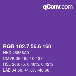 カラーコード: RGB 102.7 56.6 160 | qconv.com
