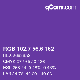 カラーコード: RGB 102.7 56.6 162 | qconv.com