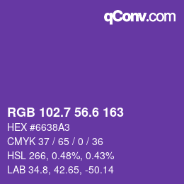 カラーコード: RGB 102.7 56.6 163 | qconv.com