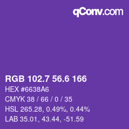 カラーコード: RGB 102.7 56.6 166 | qconv.com