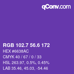 カラーコード: RGB 102.7 56.6 172 | qconv.com