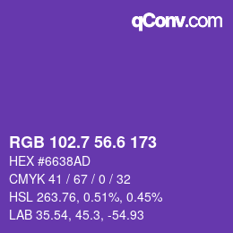 カラーコード: RGB 102.7 56.6 173 | qconv.com