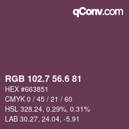 カラーコード: RGB 102.7 56.6 81 | qconv.com