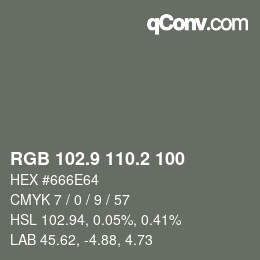 Farbcode: RGB 102.9 110.2 100 | qconv.com