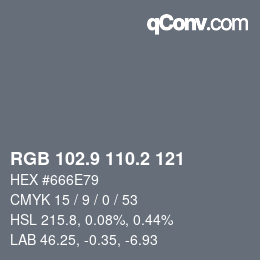 Color code: RGB 102.9 110.2 121 | qconv.com