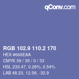 カラーコード: RGB 102.9 110.2 170 | qconv.com