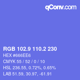 カラーコード: RGB 102.9 110.2 230 | qconv.com