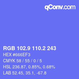 カラーコード: RGB 102.9 110.2 243 | qconv.com