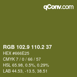 Color code: RGB 102.9 110.2 37 | qconv.com
