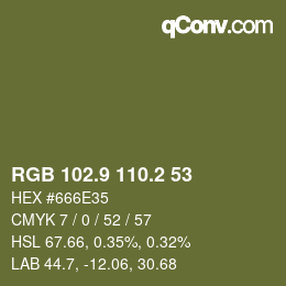 Color code: RGB 102.9 110.2 53 | qconv.com