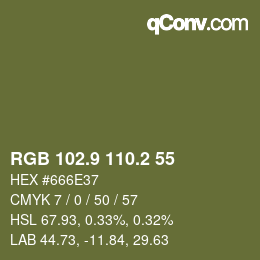 Color code: RGB 102.9 110.2 55 | qconv.com