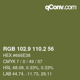 Color code: RGB 102.9 110.2 56 | qconv.com