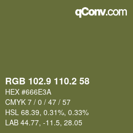 Farbcode: RGB 102.9 110.2 58 | qconv.com