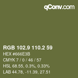 Color code: RGB 102.9 110.2 59 | qconv.com