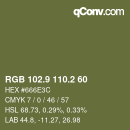 カラーコード: RGB 102.9 110.2 60 | qconv.com
