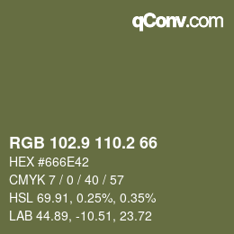 Color code: RGB 102.9 110.2 66 | qconv.com