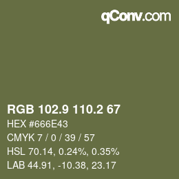 Farbcode: RGB 102.9 110.2 67 | qconv.com