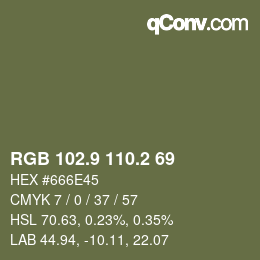Color code: RGB 102.9 110.2 69 | qconv.com