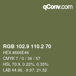 カラーコード: RGB 102.9 110.2 70 | qconv.com