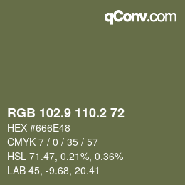 Color code: RGB 102.9 110.2 72 | qconv.com