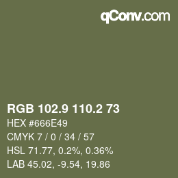 Color code: RGB 102.9 110.2 73 | qconv.com