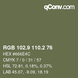 Color code: RGB 102.9 110.2 76 | qconv.com