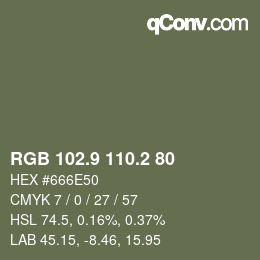 Color code: RGB 102.9 110.2 80 | qconv.com