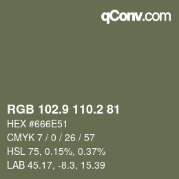 Color code: RGB 102.9 110.2 81 | qconv.com
