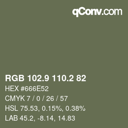 Código de color: RGB 102.9 110.2 82 | qconv.com