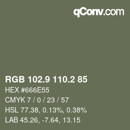 Color code: RGB 102.9 110.2 85 | qconv.com