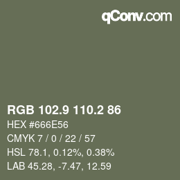 Color code: RGB 102.9 110.2 86 | qconv.com