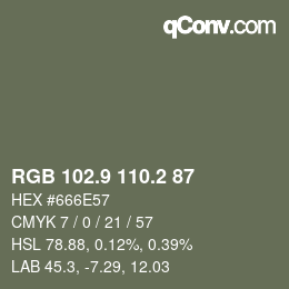 Color code: RGB 102.9 110.2 87 | qconv.com