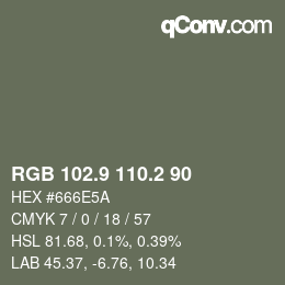 Color code: RGB 102.9 110.2 90 | qconv.com