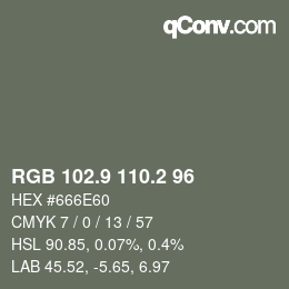 Color code: RGB 102.9 110.2 96 | qconv.com