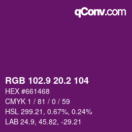 カラーコード: RGB 102.9 20.2 104 | qconv.com