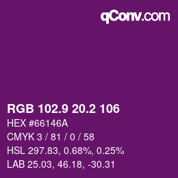 カラーコード: RGB 102.9 20.2 106 | qconv.com