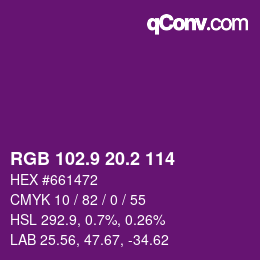 カラーコード: RGB 102.9 20.2 114 | qconv.com