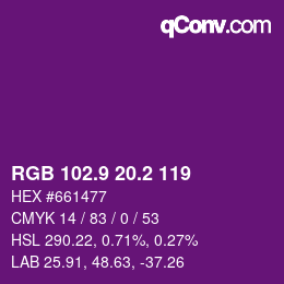 カラーコード: RGB 102.9 20.2 119 | qconv.com