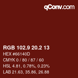 カラーコード: RGB 102.9 20.2 13 | qconv.com