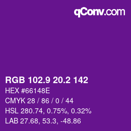 カラーコード: RGB 102.9 20.2 142 | qconv.com