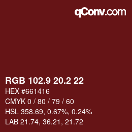 カラーコード: RGB 102.9 20.2 22 | qconv.com